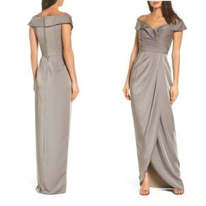 NWT LA FEMME Surplice Off the Shoulder Column Gown